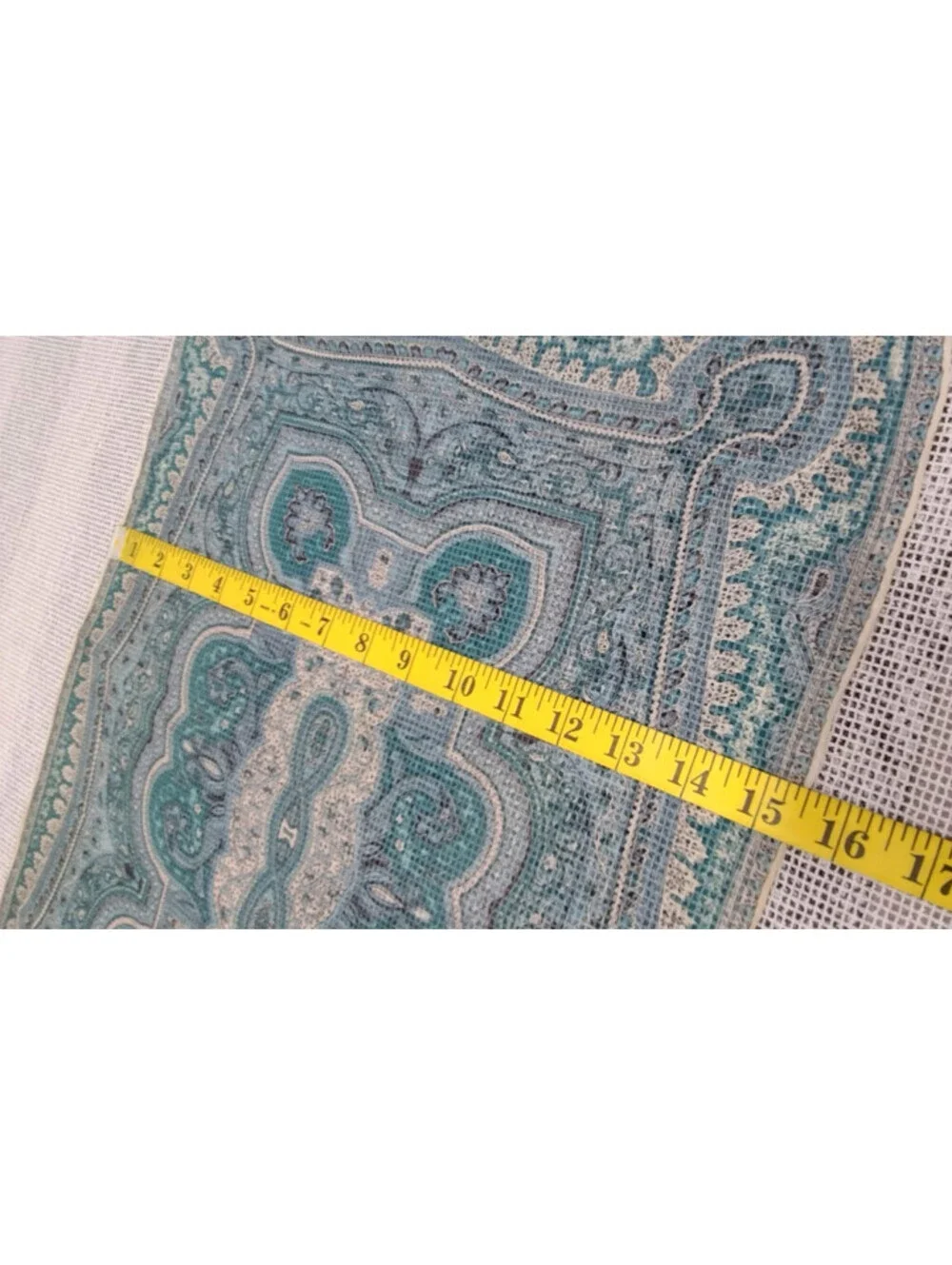 Vintage 50s 60s Silk Chiffon Scarf  Big Indian Paisley Teal Green Wide Oblong